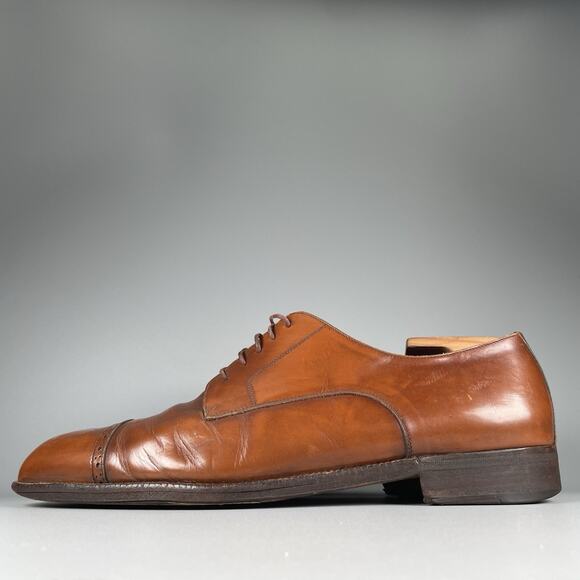 Salvatore Ferragamo Men’s 10 EE Brown Leather Cap Toe Derby Dress Shoes Casual - Picture 1 of 9